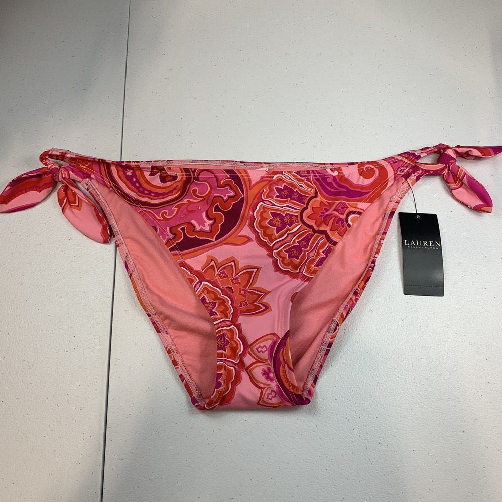Lauren Ralph Lauren Women's Swim Bikini Bottom 12 Paisley Pink Tie Side‎ Hipster